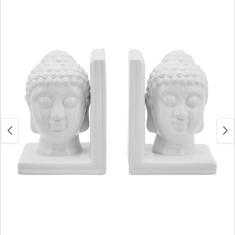White Ceramic Buddha Head Bookends - Pair